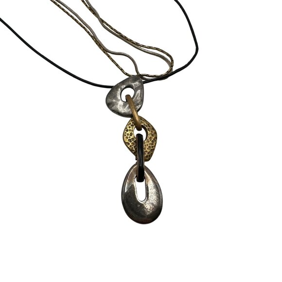 Chico's Necklace Jewlery Statement 20" Adjustable Silver Gold Tone Y Drop Cord - Picture 4 of 9